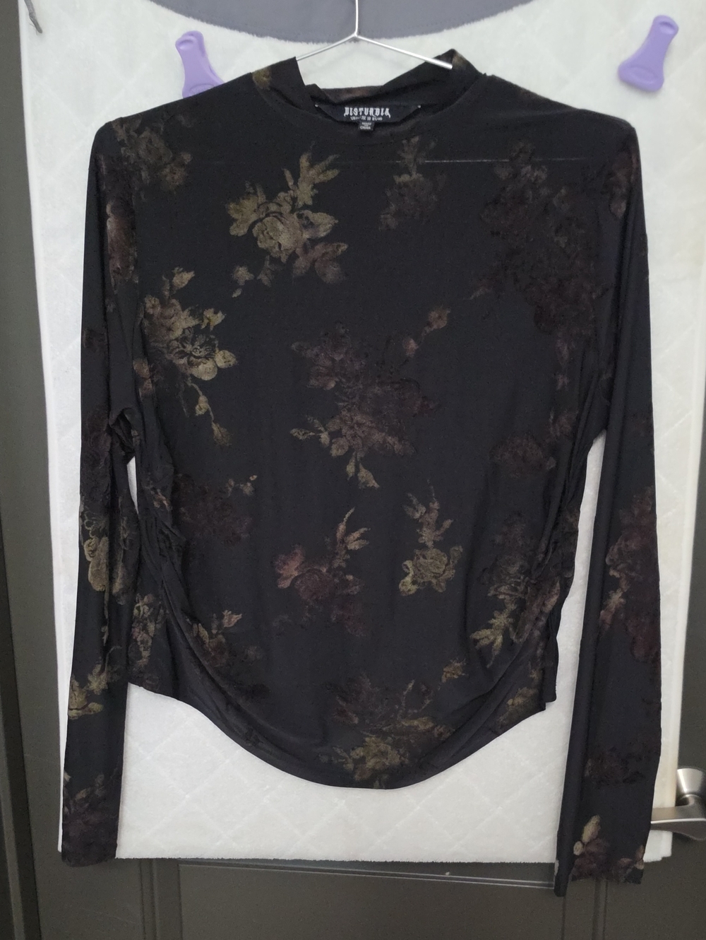 Diaturbia Velda Floral Flocked Ruche Side Mesh Top